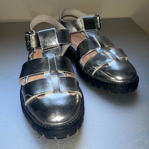 J. Crew Silver Leather Fisherman Sandals Size 6